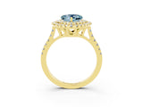 Yellow gold Double Halo Heart Cut Aquamarine Pavé Band with Four-Prong Setting_3