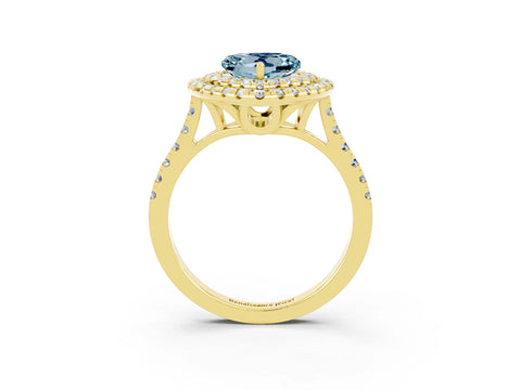 Yellow gold Double Halo Heart Cut Aquamarine Pavé Band with Four-Prong Setting_3