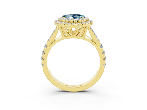 Yellow gold Double Halo Heart Cut Aquamarine Split Shank Engagement Ring with Four-Prong Setting_3