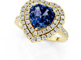 Yellow gold Double Halo Heart Cut Blue Sapphire Pavé Band with Four-Prong Setting_1