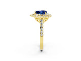 Yellow gold Double Halo Heart Cut Blue Sapphire Pavé Band with Four-Prong Setting_2