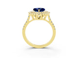 Yellow gold Double Halo Heart Cut Blue Sapphire Pavé Band with Four-Prong Setting_3