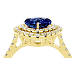 Yellow gold Double Halo Heart Cut Blue Sapphire Pavé Band with Four-Prong Setting_4