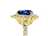 Yellow gold Double Halo Heart Cut Blue Sapphire Pavé Band with Four-Prong Setting_5