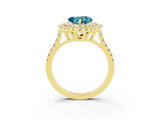 Yellow gold Double Halo Heart Cut Blue Topaz Pavé Band with Four-Prong Setting_3