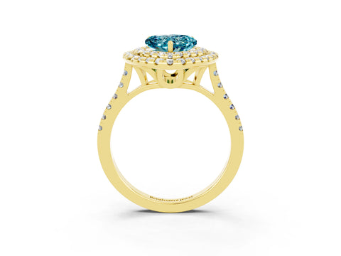 Yellow gold Double Halo Heart Cut Blue Topaz Pavé Band with Four-Prong Setting_3