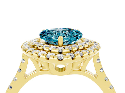 Yellow gold Double Halo Heart Cut Blue Topaz Pavé Band with Four-Prong Setting_4