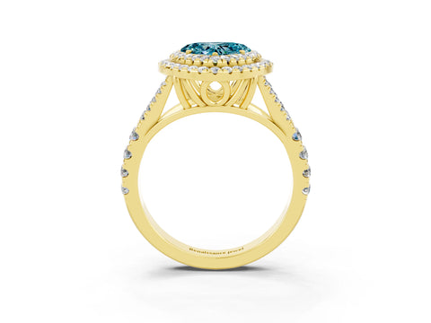 Yellow gold Double Halo Heart Cut Blue Topaz Pavé Split Shank Ring with Prong Setting_3