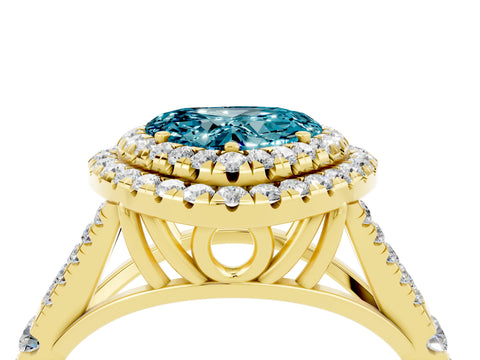 Yellow gold Double Halo Heart Cut Blue Topaz Pavé Split Shank Ring with Prong Setting_4