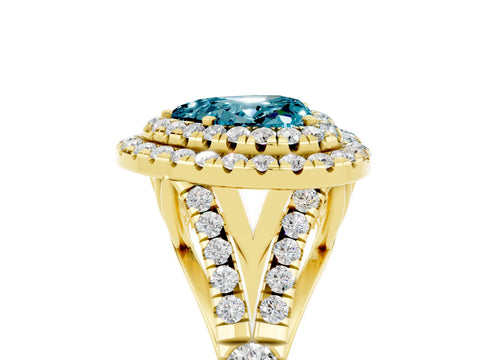 Yellow gold Double Halo Heart Cut Blue Topaz Pavé Split Shank Ring with Prong Setting_5