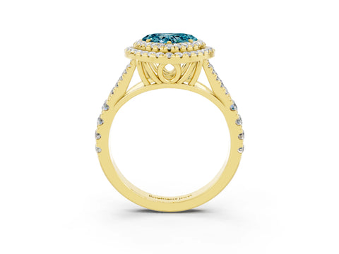Yellow gold Double Halo Heart Cut Blue Topaz Split Shank Engagement Ring with Four-Prong Setting_3