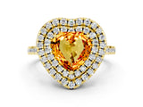 Yellow gold Double Halo Heart Cut Citrine Pavé Band with Four-Prong Setting