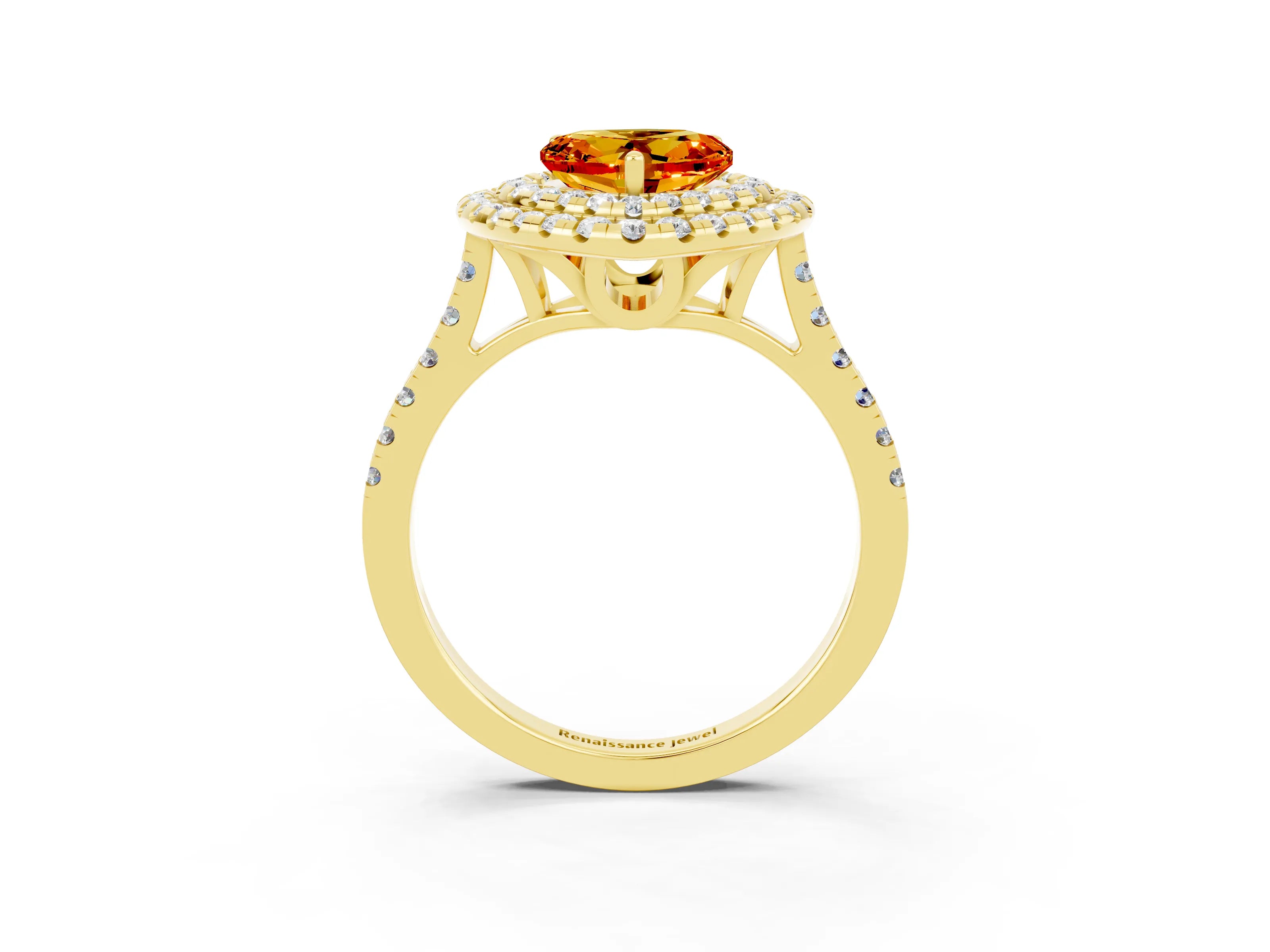 Yellow gold Double Halo Heart Cut Citrine Pavé Band with Four-Prong Setting_3