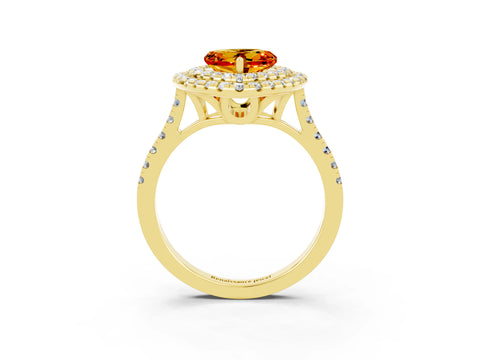 Yellow gold Double Halo Heart Cut Citrine Pavé Band with Four-Prong Setting_3