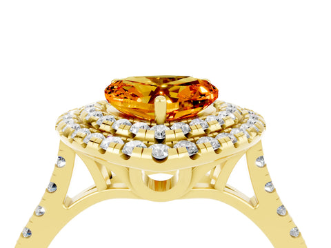 Yellow gold Double Halo Heart Cut Citrine Pavé Band with Four-Prong Setting_4