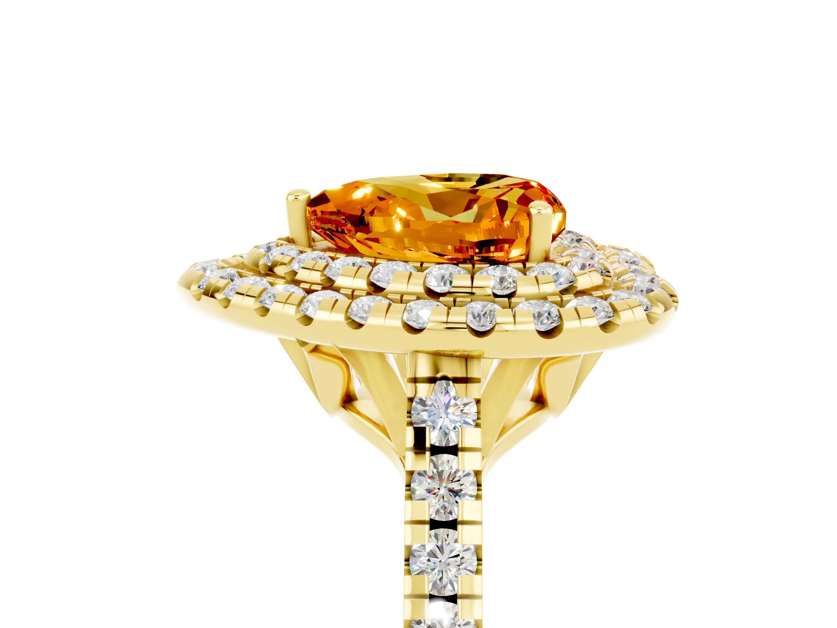 Yellow gold Double Halo Heart Cut Citrine Pavé Band with Four-Prong Setting_5