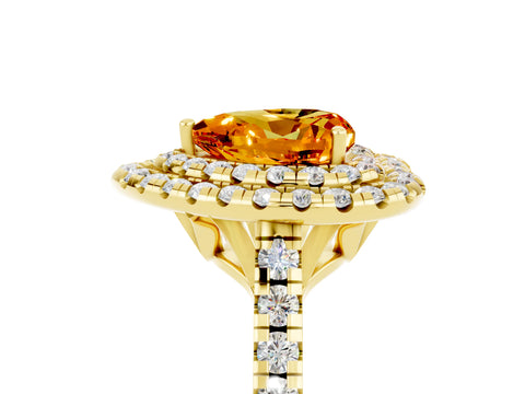 Yellow gold Double Halo Heart Cut Citrine Pavé Band with Four-Prong Setting_5