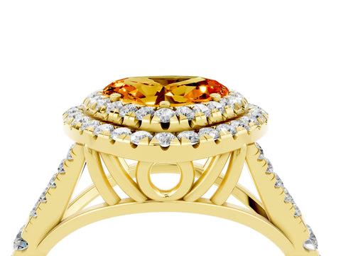 Yellow gold Double Halo Heart Cut Citrine Pavé Split Shank Ring with Prong Setting_4