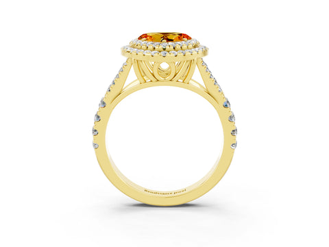 Yellow gold Double Halo Heart Cut Citrine Split Shank Engagement Ring with Four-Prong Setting_3