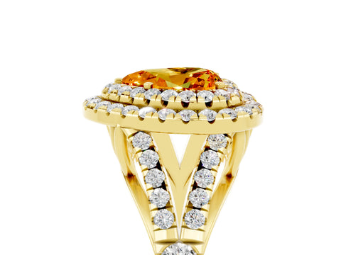 Yellow gold Double Halo Heart Cut Citrine Split Shank Engagement Ring with Four-Prong Setting_5