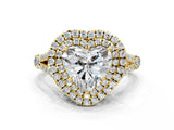 Yellow gold Double Halo Heart Cut Diamond Split Shank Engagement Ring with Four-Prong Setting_7