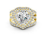 Yellow gold Double Halo Heart Cut Diamond Split Shank Pave Set Ring