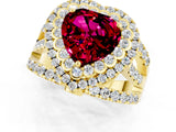 Yellow gold Double Halo Heart Cut Diamond Split Shank Pave Set Ring_1