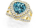 Yellow gold Double Halo Heart Cut Diamond Split Shank Pave Set Ring_1