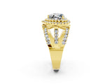 Yellow gold Double Halo Heart Cut Diamond Split Shank Pave Set Ring_2