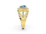 Yellow gold Double Halo Heart Cut Diamond Split Shank Pave Set Ring_2