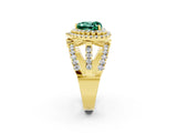 Yellow gold Double Halo Heart Cut Diamond Split Shank Pave Set Ring_2