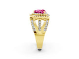Yellow gold Double Halo Heart Cut Diamond Split Shank Pave Set Ring_2