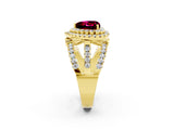 Yellow gold Double Halo Heart Cut Diamond Split Shank Pave Set Ring_2