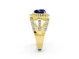 Yellow gold Double Halo Heart Cut Diamond Split Shank Pave Set Ring_2