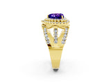 Yellow gold Double Halo Heart Cut Diamond Split Shank Pave Set Ring_2