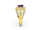 Yellow gold Double Halo Heart Cut Diamond Split Shank Pave Set Ring_2