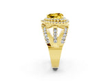 Yellow gold Double Halo Heart Cut Diamond Split Shank Pave Set Ring_2