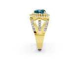 Yellow gold Double Halo Heart Cut Diamond Split Shank Pave Set Ring_2