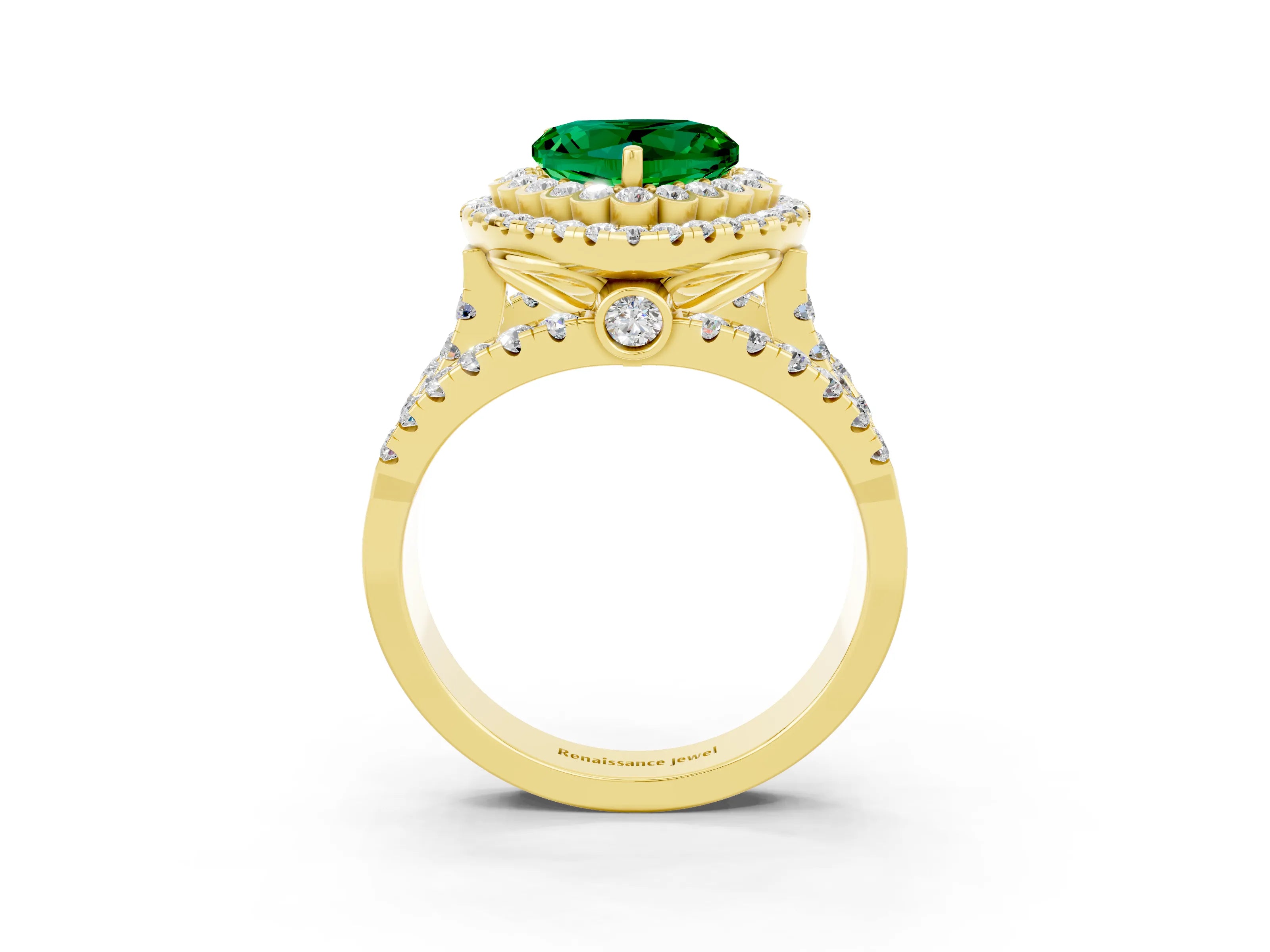 Yellow gold Double Halo Heart Cut Diamond Split Shank Pave Set Ring_3