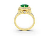 Yellow gold Double Halo Heart Cut Diamond Split Shank Pave Set Ring_3