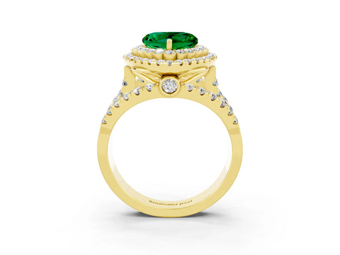 Yellow gold Double Halo Heart Cut Diamond Split Shank Pave Set Ring_3