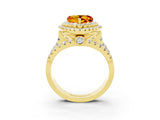 Yellow gold Double Halo Heart Cut Diamond Split Shank Pave Set Ring_3