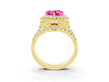 Yellow gold Double Halo Heart Cut Diamond Split Shank Pave Set Ring_3