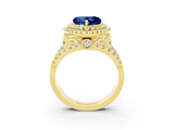Yellow gold Double Halo Heart Cut Diamond Split Shank Pave Set Ring_3