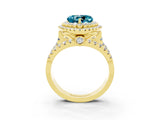 Yellow gold Double Halo Heart Cut Diamond Split Shank Pave Set Ring_3