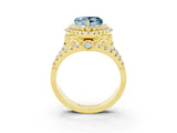 Yellow gold Double Halo Heart Cut Diamond Split Shank Pave Set Ring_3