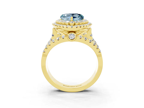 Yellow gold Double Halo Heart Cut Diamond Split Shank Pave Set Ring_3