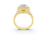 Yellow gold Double Halo Heart Cut Diamond Split Shank Pave Set Ring_3