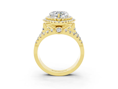 Yellow gold Double Halo Heart Cut Diamond Split Shank Pave Set Ring_3
