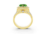 Yellow gold Double Halo Heart Cut Diamond Split Shank Pave Set Ring_3